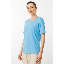 Kadın Sıfır Yaka Basic Penye T-shirt Mavi Mavi