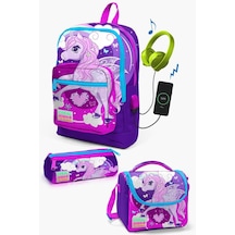 Coral High Kids Mor Pembe Unicorn Desenli Usb'li 3 Lü Okul Çanta Seti Set0123808 Çok Renkli
