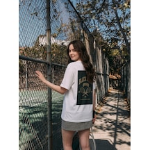 Black Nova Oversize Baskılı Unisex Tişört Campus Tennis Beyaz