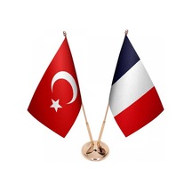Masa Üstü Fransa Bayrağı Türk Bayrağı İkili Pirinç Direk Masa Bay