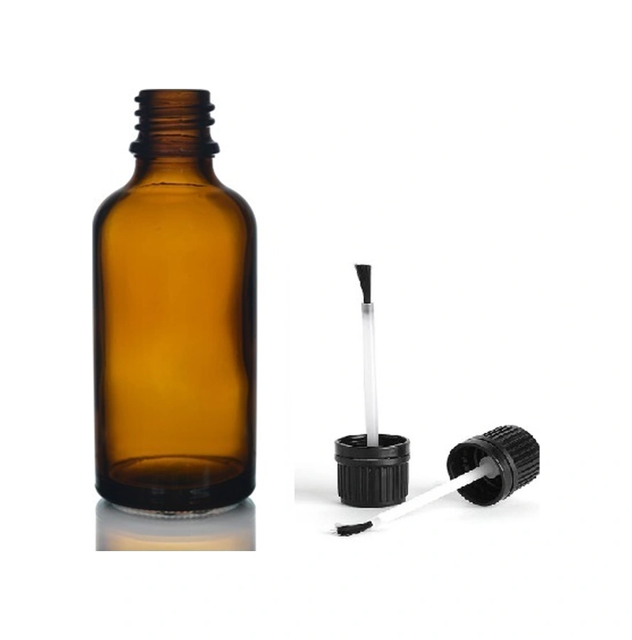 50ml Kahverengi Cam Şişe Fırça Kapaklı, 24 Adet, Ecza Şişesi, Kozmetik Şişe, Yapıştırıcı Şişesi, Yağ Şişesi Diğer