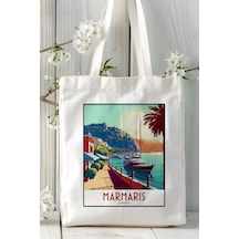 Art Hediye Marmaris Baskılı Bez Çanta Omuz Çantası Kişiye Özel Desen Çok Renkli