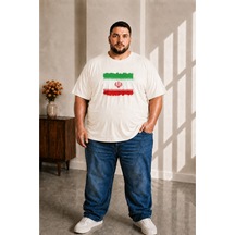 Sngl Tekstil Erkek Büyük Beden Kısa Kollu İran Bayrak Baskılı Tişört 3xl 4xl 5xl 6xl 7xl 8xl 9xl Ekru