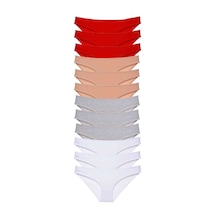 Royaleks 12 adet Süper Eko Set Likralı Kadın Slip Külot Kırmızı Ten Gri Beyaz RYL-EKO11053 Çok Renkli