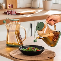 Porsima 3855 Şeffaf 2 Li 1 Lt Borosilikat Cam Zeytinyağ Şişesi - Yağlık Ve Sirkelik Seti Yeşil Yeşil