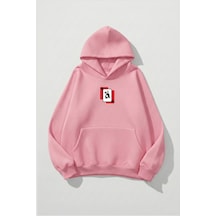 Uyguntarz Unisex Yumuşak Dokulu Playwoman Baskılı Tasarım Oversize 3 İplik Hoodie Sweatshirt Pembe