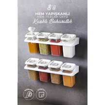 8'li Etiketli Standlı Kilitli Kaşıklı Kendinden Yapışkanlı Kare Baharatlık Takımı -erzak Kabı Seti Diğer