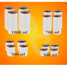 The Mia Ahşap Kapaklı 16 Lı 4 Boy Cam Saklama Kabı 1000-700-500-300 Ml
