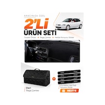 Honda Civic Ek-ej-em 1995-2000 Uyumlu Torpido Örtüsü + Deri Bagaj Çantası + Sticker Seti - Siyah
