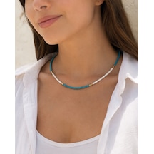 Aqua Zarafet Turkuaz Beyaz Boncuklu Altın Detaylı Kadın Choker Kolye, Minimal Günlük Kolye Renkli