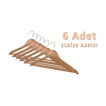 Basic 6lı Ahşap Askı Naturel Elbise Askısı Pantolon Askı