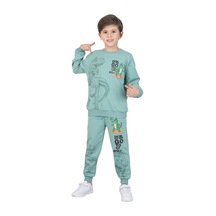 Erdem Kıds Erkek Çocuk Dinozor Baskılı Pijama Takımı İki İplik Eşofman Takımı Okul İkili Takım Mint Yeşili Mint Yeşili