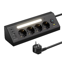 Çoklu Gece Lambalı Priz Yüksek Gerilim Korumalı 4'lü Priz 2xusb 2xtype-c Çıkışlı Grup Priz Çoğaltıcı 0