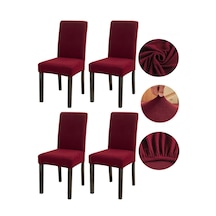 Bambu Nano Kumaş Likralı Lastikli Sandalye Kılıfı Yıkanabilir Esnek Sandalye Örtüsü 4 Lü Set Bordo