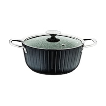 Colonna -3118 - 2 Parça, Cam Kapaklı, 28x12 Cm, 6,2 Litre, Bio Granit, Derin Tencere, Siyah Gövde Siyah