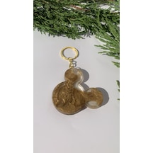 Şeffaf İçinde Gold Süslü Mickey Mouse Gold Aksesuarlı Anahtarlık