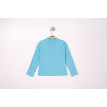 Toontoy Kız Çocuk Regular Fit Dik Yaka Nakış Baskılı Sweatshirt - Ribana Turkuaz