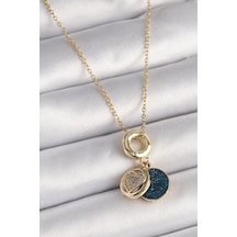 316l Çelik Gold Renk Zincir Zirkon Taşlı Model Mavi Simli Kadın Kolye - Özel Seri Bzsurn009690 altın