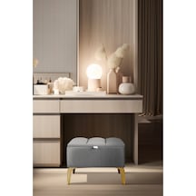 Vetra Mini Royal Gri Kumaş Sandıklı Dekoratif Puf&bench-dilimli Model-gold Ayak-modern Puf