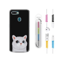 Oppo A5S Kılıf Kablo Koruyuculu White Cat 1835 Siyah