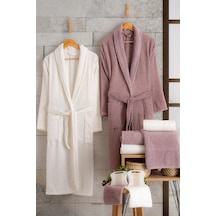 Oznhome Krem-pudra Çift Kişilik 6 Parça Bornoz Seti Krem - Pudra