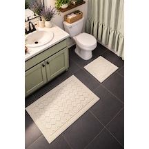 Sakura Sk015a Doğal Pamuk 2'li Banyo Paspas Seti 60x100 60x50cm Kaymaz Taban Makinada Yıkanabilir Kemik