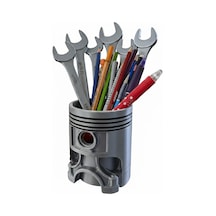 Piston Tasarımlı Kalemlik & Masaüstü Organizer Kalem, Maket Bıçağı Ve Tornavida Düzenleyici Çok Renkli