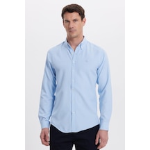 Tudors Erkek Slim Fit Dar Kesim Düz Oxford Armalı Yaka Düğmeli Mavi Spor Gömlek-42011 Mavi
