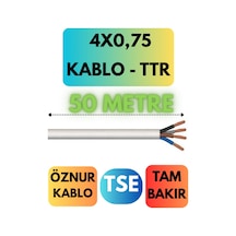 Öznur 4x0,75 Ttr Kablo Metre Seçenekli Beyaz - 50 Metre