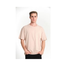 Barlashive Erkek Düz Tişört Bisikilet Yaka Kısa Kol Oversize T-shirt - Bej Çok Renkli