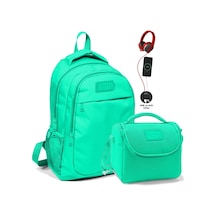 Coral High Okul Ve Beslenme Çantası Seti - Kız Çocuk Su Yeşili - Usb Soketli Çok Renkli