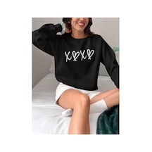 Magors Stıl-x Love Baskılı Bisiklet Yaka Oversıze Üç İplik Şardonlu Sweatshırt Siyah