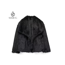 Kadın Suni Kürk Yakalı Palto Siyah