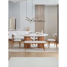 Louise Bohem Natural Ahşap Masa Sandalye Takımı 90x190 Meşe - Beyaz