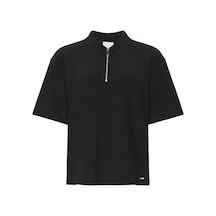 Calvin Klein Ss Taılored Knıt Collar Zıp Top Kadın Siyah Polo T-shirt