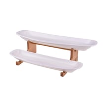 Bambum Depra 2 Katlı Porselen Bambu Sunum ve Çerezlik 38CM B0918
