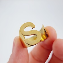 Çelik Gold Düz Kesim Harf Yüzük -s Harfi- Ayarlı Ölçü-1906