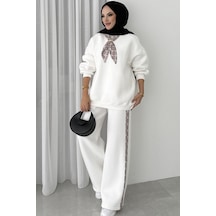 Fularlı Üç İplik İkili Takım 1654 - Beyaz Beyaz