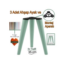 3 Adet Ahşap Ayak 35 Cm Su Yeşili M8 Civatalı Bağlantı Aparatlı Dolap Mobilya Koltuk Kanepe Destek Ayağı Ayakları Yeşil