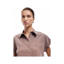 Koton Tek Cep Detaylı Kısa Kollu Modal Kumaş Crop Gömlek Kahverengi 5sak60198pw Kahve