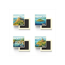 Van - 4'lü Memleket Seti - Baskılı Buzdolap Magneti Kare - 9x9 Cm - 4 Adet