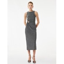 Koton Kolsuz Bisiklet Yaka Taş Detaylı Slim Fit Elbise Gümüş 6wak80029fk Gümüş Rengi