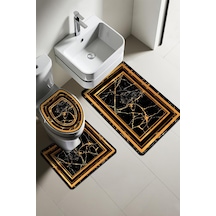 Modern Desenli Dijital Baskı 3 Lü Banyo Paspas Takımı Yıkanabilir Kaymaz Tabanlı Klozet Takımı Klz0058 Renkli