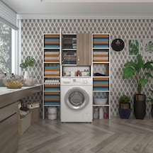 Kenzlife Çamaşır Makinesi Dolabı Sinemmaksduble Crd 180 126 30 Banyo Kapaklı Arkalıklı Raflı Çok Renkli