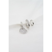 Kadın Altın Kaplama Zirkon Taşlı Kalp Figürlü 3'lü Küpe Seti - Gümüş