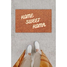 Dijital Baskı Dekoratif Home Sweet Home Kahverengi Kapı Önü Paspası K-1236 Renkli