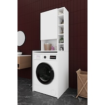 Asra Trend Çamaşır Makinesi Üstü Banyo Dolabı BD-02 %100 MDF Kapaklı Organizer Raf Beyaz