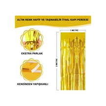 Mey İthalat Altın Gold Renk Ekstra Metalize Parlak Saçaklı Arka Fon Perde İthal A Kalite 1x2 Metre