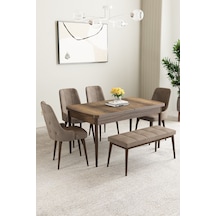 Mabel Barok Desen 80x132 Açılabilir Mdf Masa Yemek Odası Takımı, Mutfak Takımı 6 Adet Sandalye Cappucino