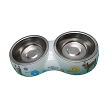 Nunbell İkili Köpek Figürlü Melamin Çelik Mama Kabı M